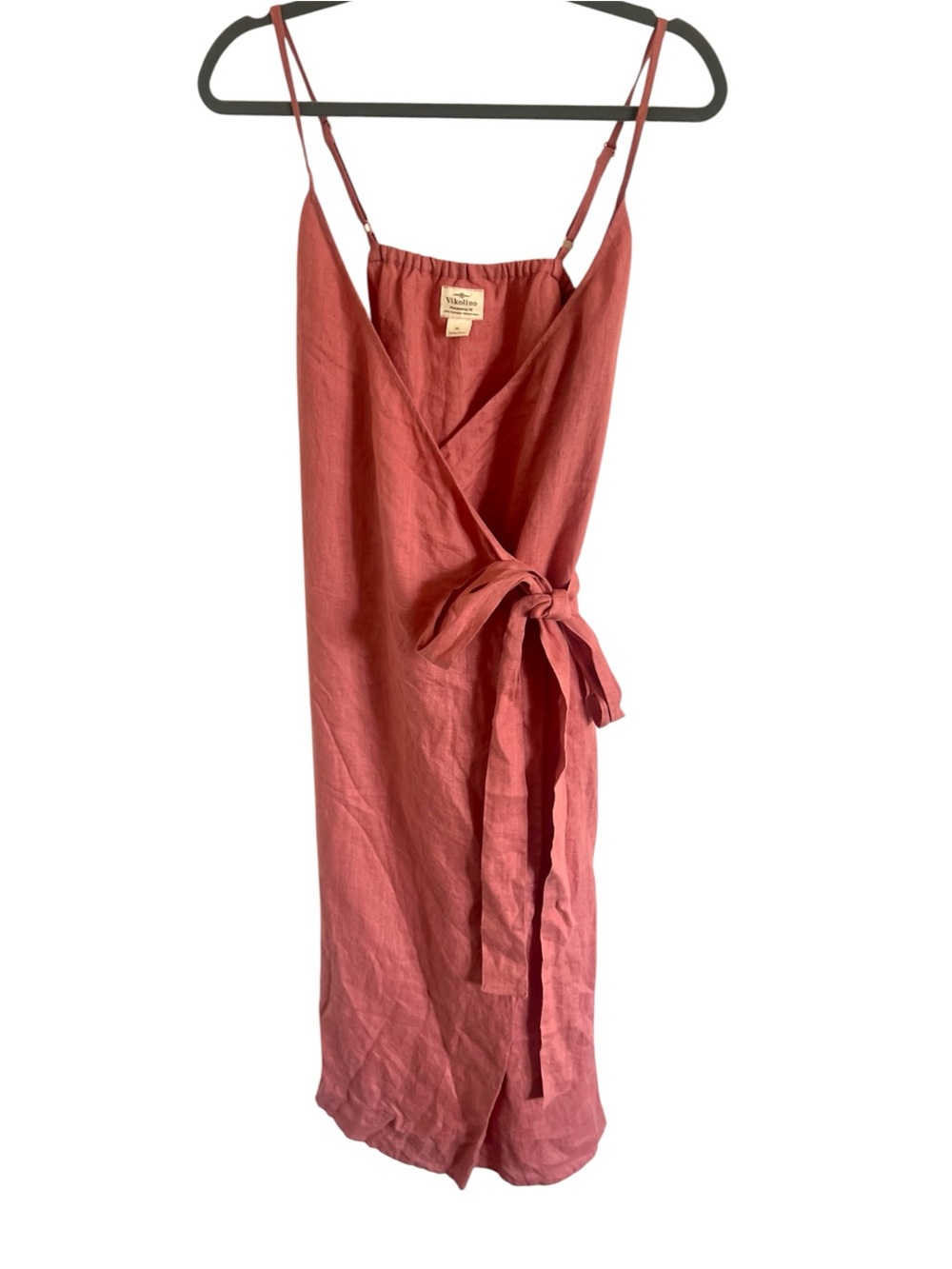 Vikolino Linen Rose Wrap Midi Dress, size XL